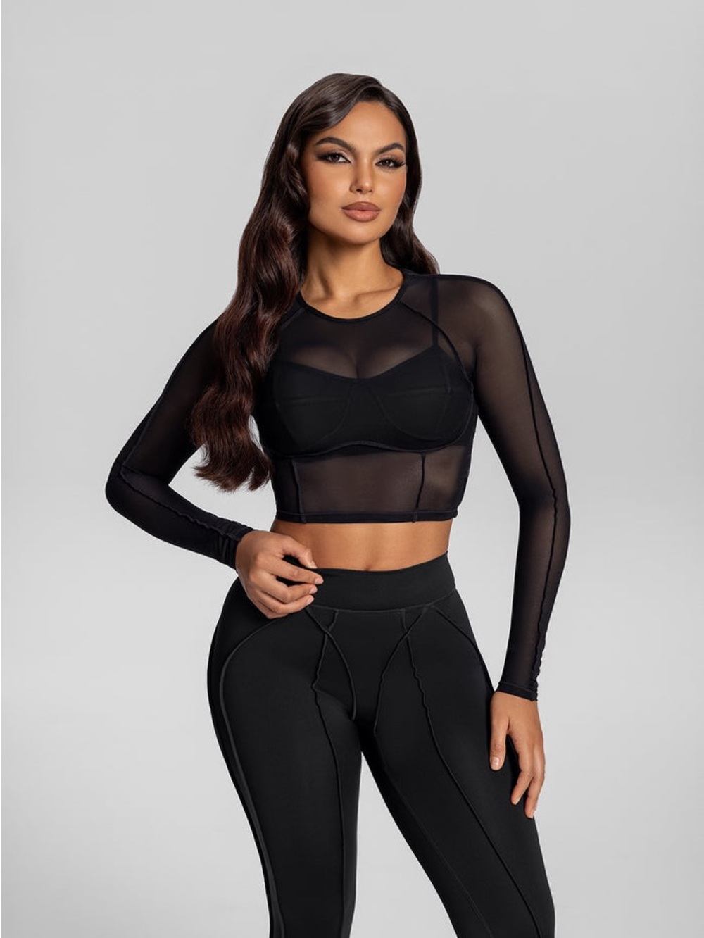 New BetterMe Semi-Sheer High-Rise Leggings and Contoured Sheer Long Sleeve Crop - Picture 3 of 11